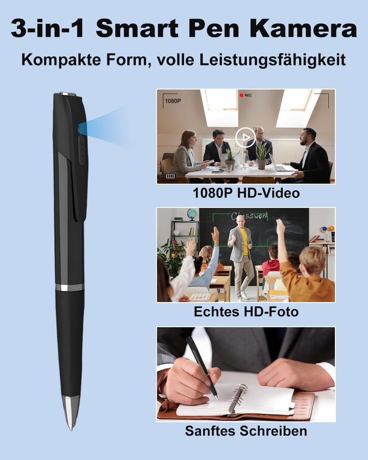 Bextgoo Mini Kamera, 1080P UHD 3-in-1 Mini Überwachungskamera, 32GB Speicherkarte, Tragbar Kugelschr