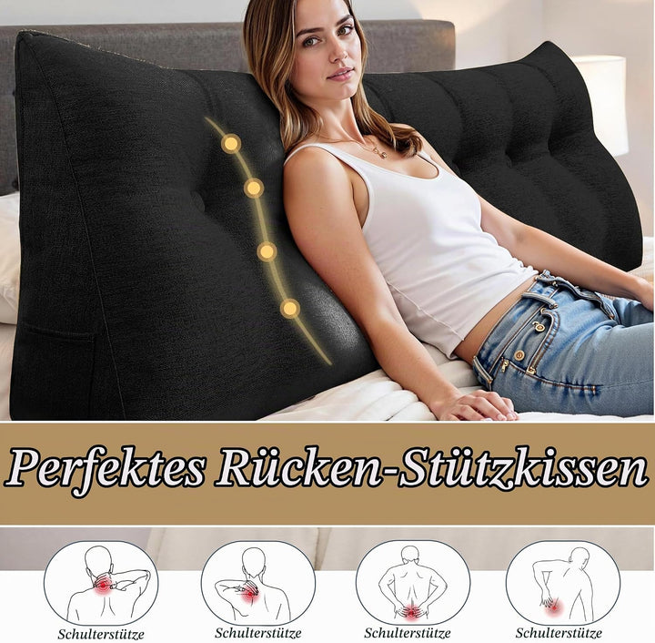 Kopfteil Bett Rückenkissen – Grosses Lesekissen für Bett &amp; Sofa, Bequemes Rückenstützkissen fürs Les