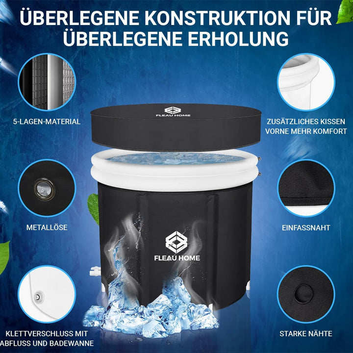 Fleau Home Eisbad XXL PRO - Sitzbad mit Deckel &amp; Pumpe - Einzigartiges Isoliermodell - Doppelsitzkis
