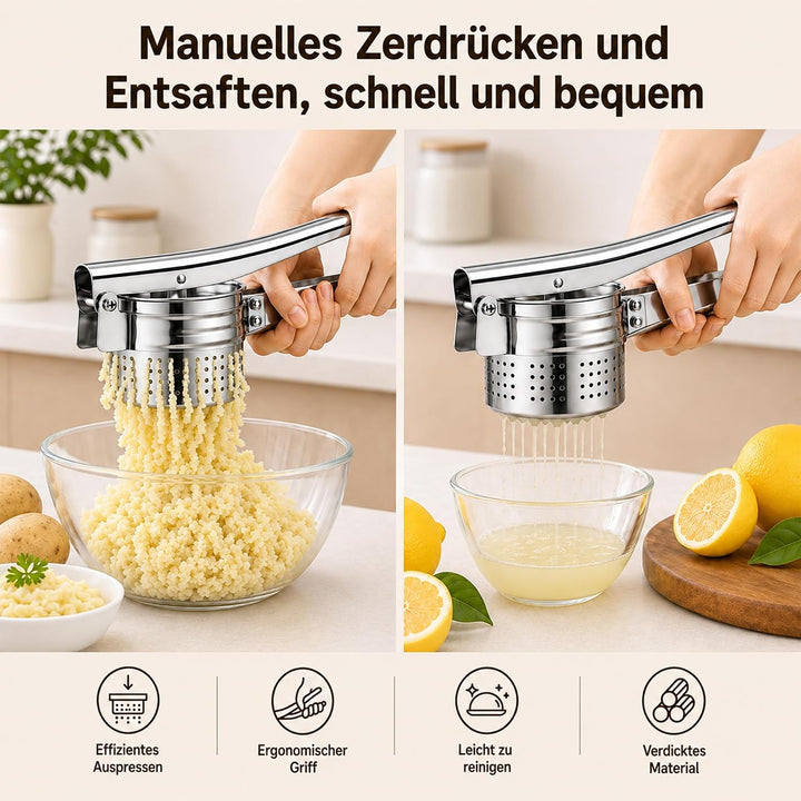 Kartoffelpresse Edelstahl 420ml mit Schraubfixierung, Spätzlepresse &amp; Spaghettieispresse, Multifunkt