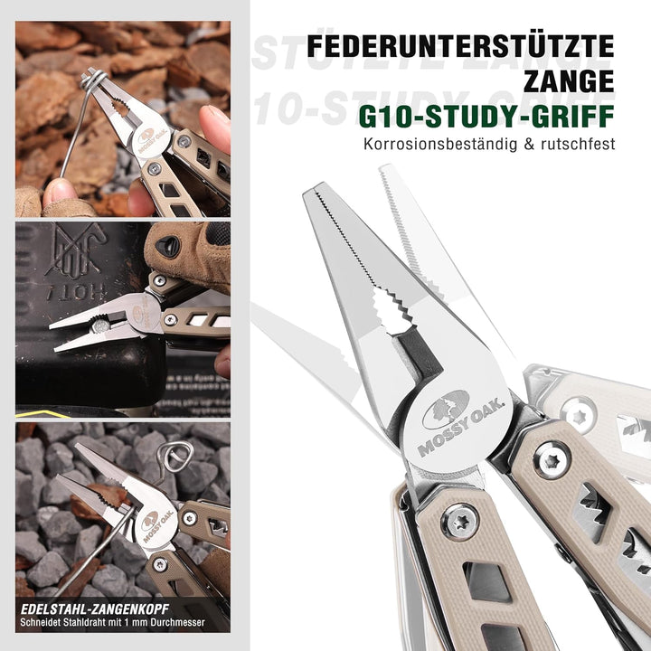 Mossy Oak 22-in-1 Multifunktionszange, Edelstahl Multitool Werkzeug, Faltbares Multi-Tool mit Bits,