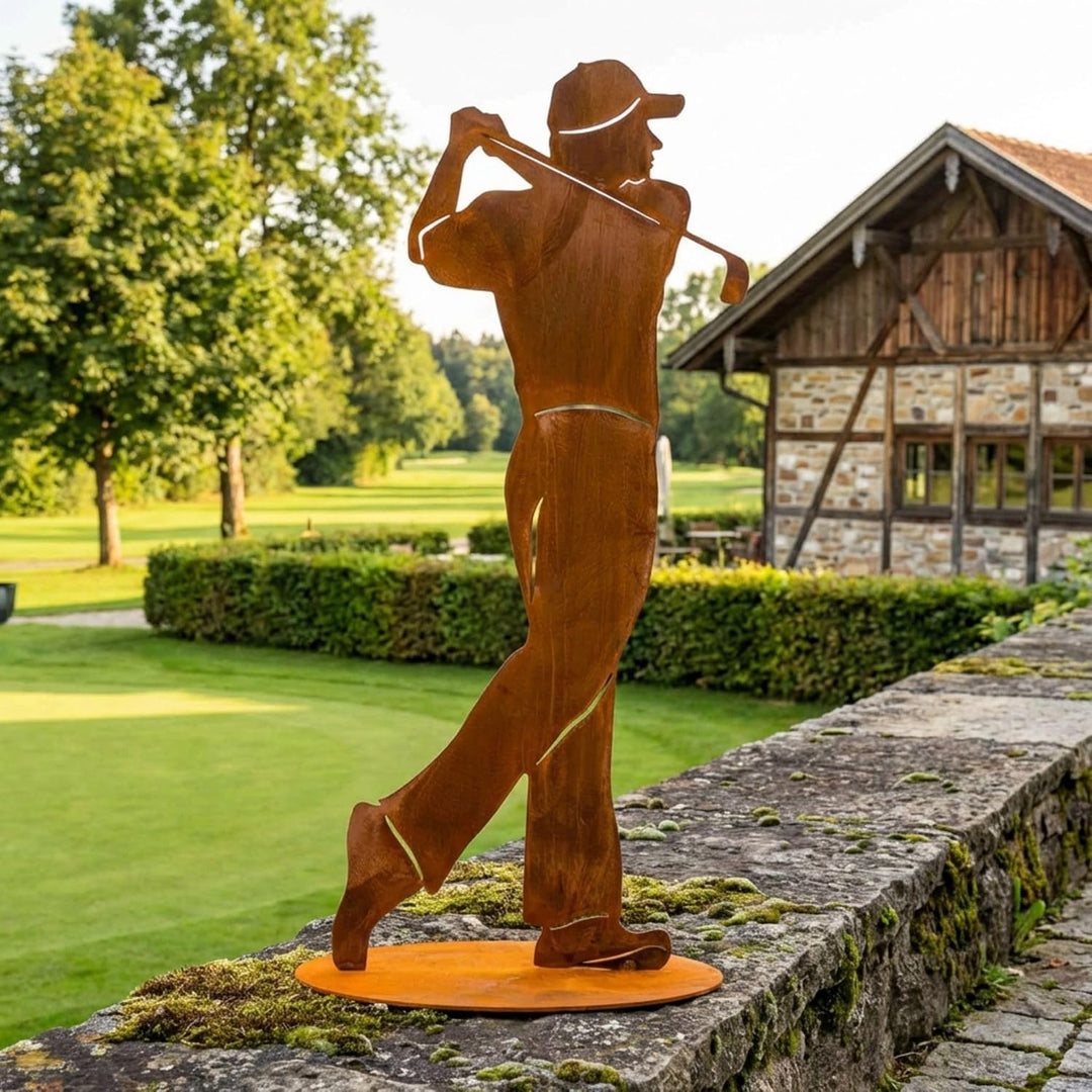 Rostikal Golfspieler Figur 40 cm aus Metall in Rostoptik, Golf Deko für Garten, Terrasse oder Wohnzi