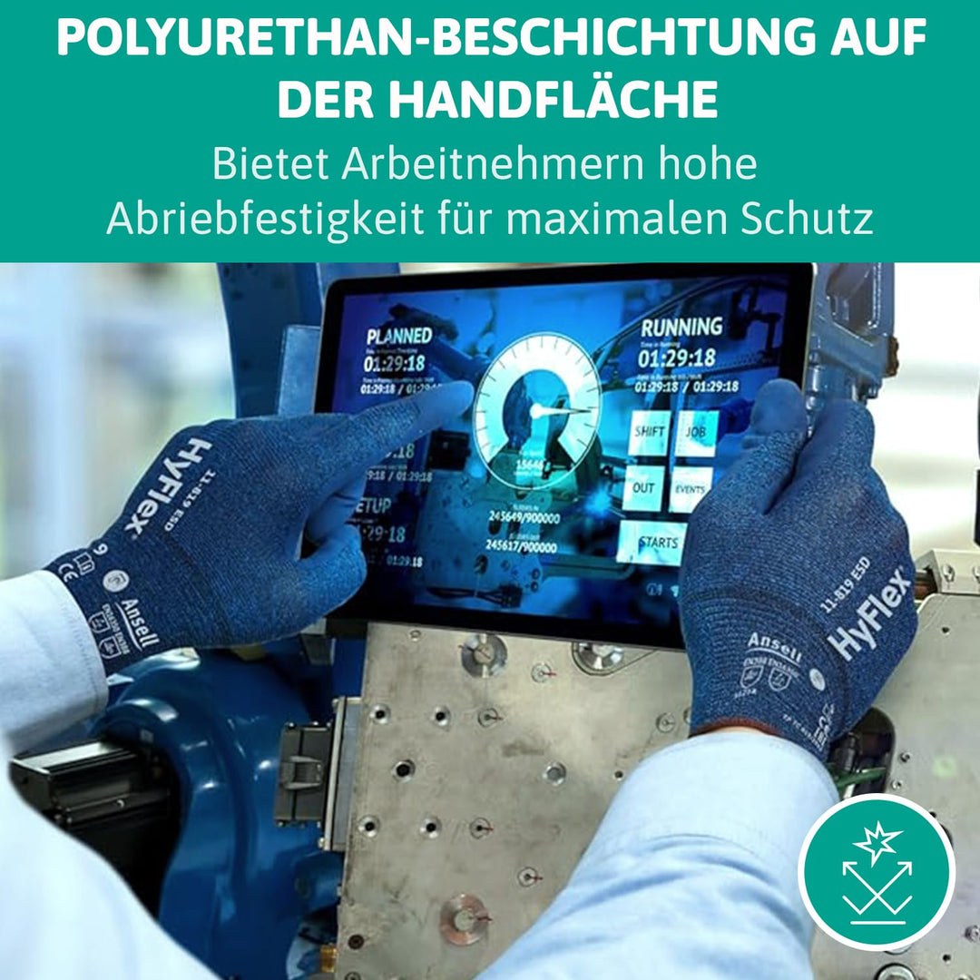 Ansell HyFlex 11-618 Dünne Arbeitshandschuhe, PU Beschichtung, Schutzhandschuhe für Präzise Arbeiten