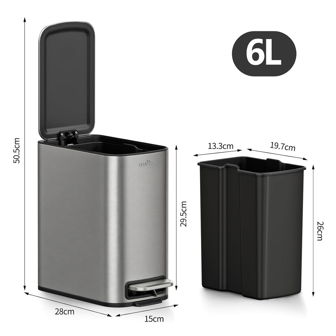 mVm Mülleimer Küche 36L, Mülleimer Bad, Abfalleimer Edelstahl, Grau Grau 36L, Grau 36L