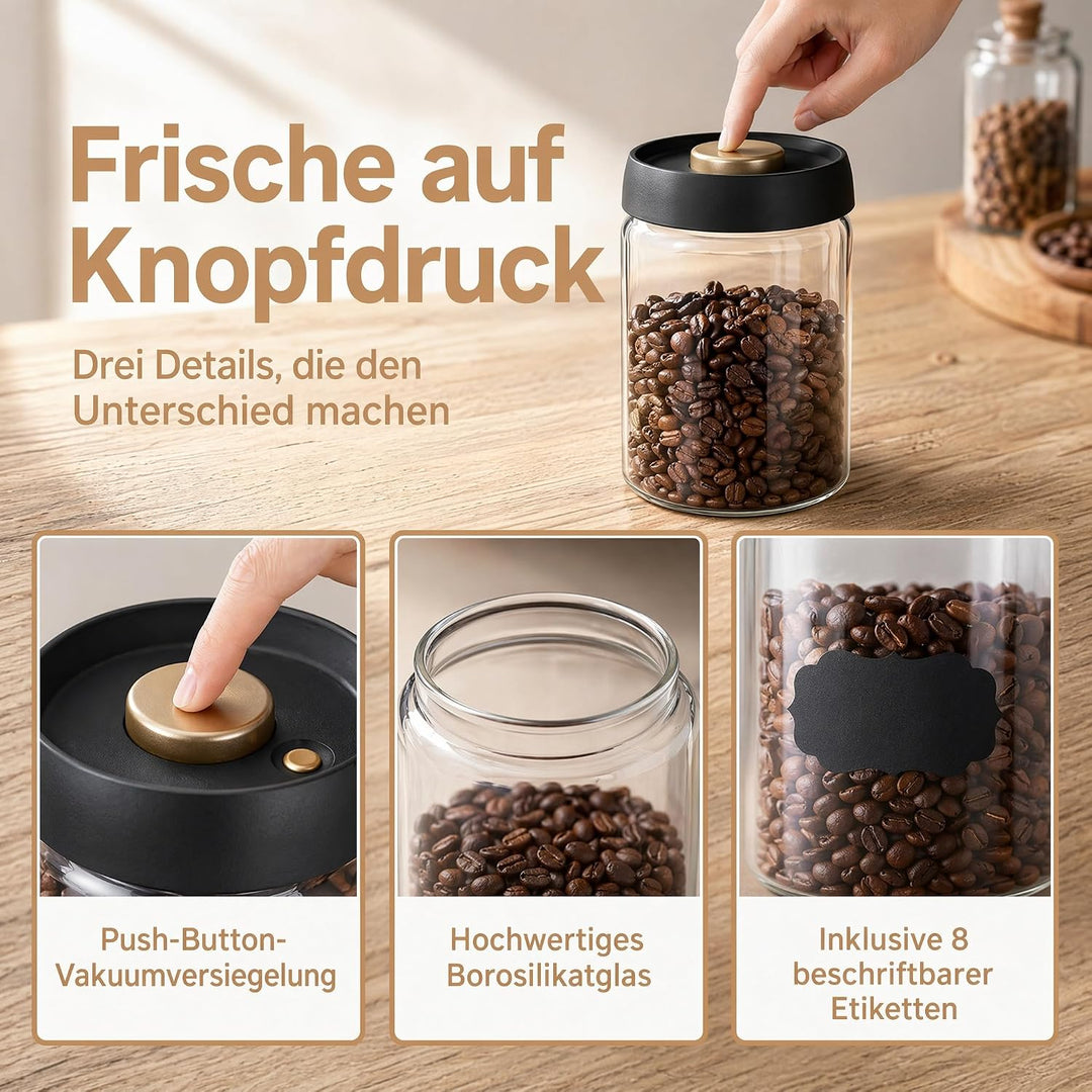 2 Stück Kaffeedose Luftdicht, 1200 ml Vakuum Kaffeedose Kaffeebehälter