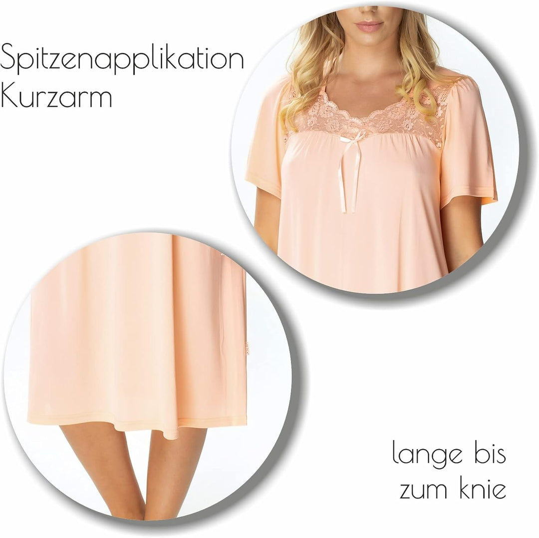 Mewa Damen Nachthemd BERENIKA, Nachthemd mit kurzen Ärmeln, Knielang, atmungsaktives und antibakteri