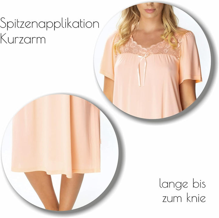Mewa Damen Nachthemd BERENIKA, Nachthemd mit kurzen Ärmeln, Knielang, atmungsaktives und antibakteri