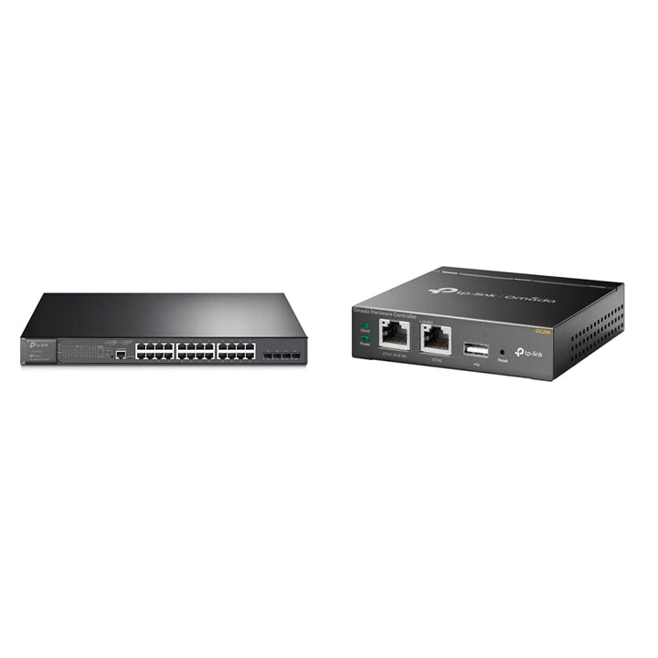 TP-Link TL-SG3428MP 28-Port Gigabit L2+ Managed Switch mit 24 PoE+ Ports, Schwarz, v2.0 &amp; OC200 Omad