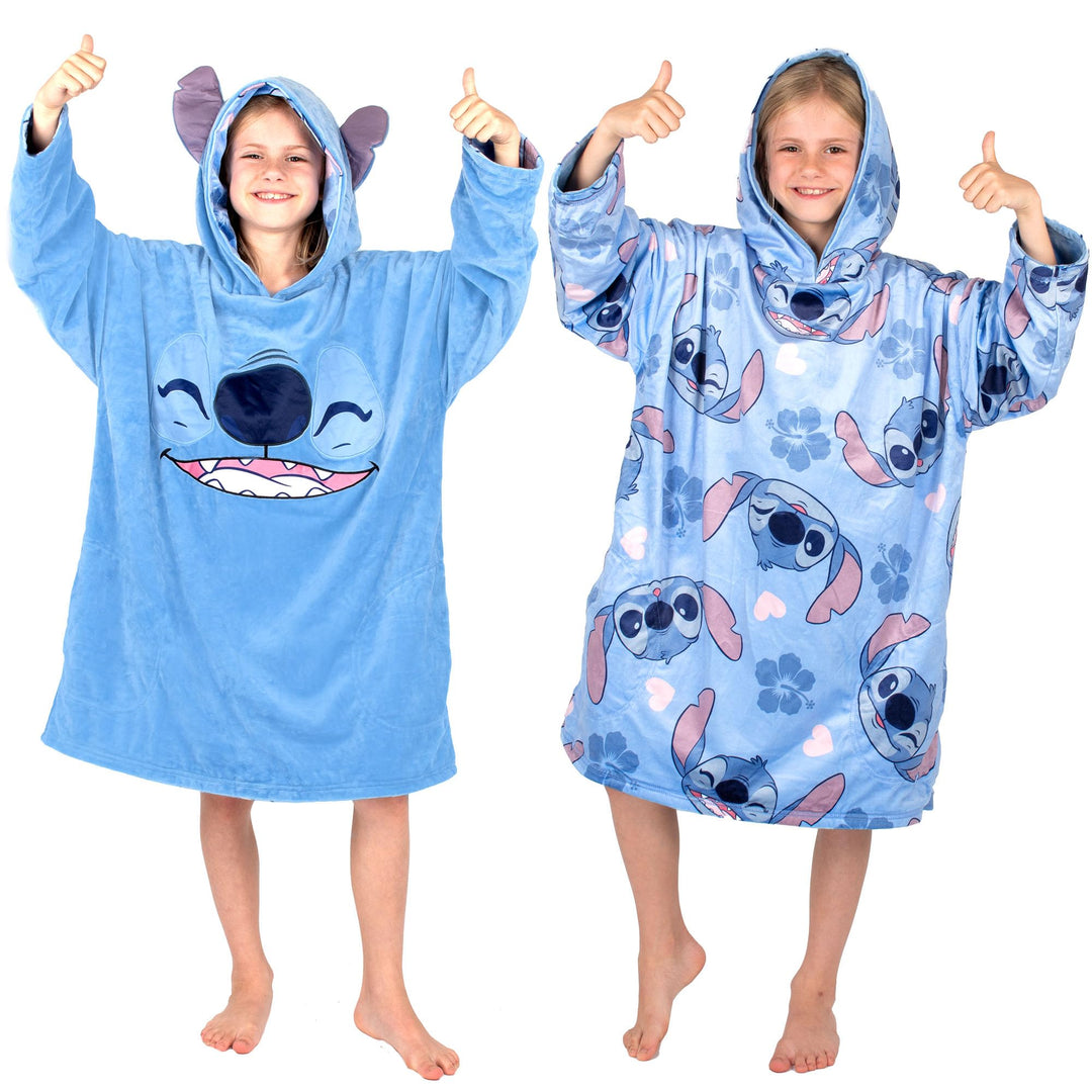 Disney Stitch Oodie – Übergrosse, wendbare Kapuzenpullover-Decke für Kinder, superweicher, doppelsei