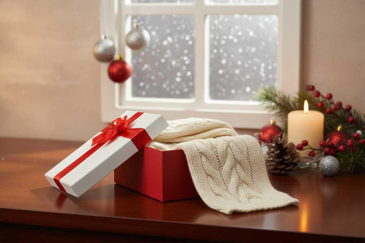 Emartbuy Starre Geschenkbox, 38 x 27 x 10 cm, strukturierte rote Box mit weissem Deckel, braune Inne