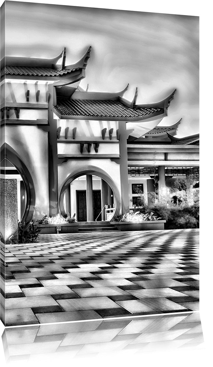 Pixxprint Monocrome, chinesischer Tempel, Format: 100x70 auf Leinwand, 100x70