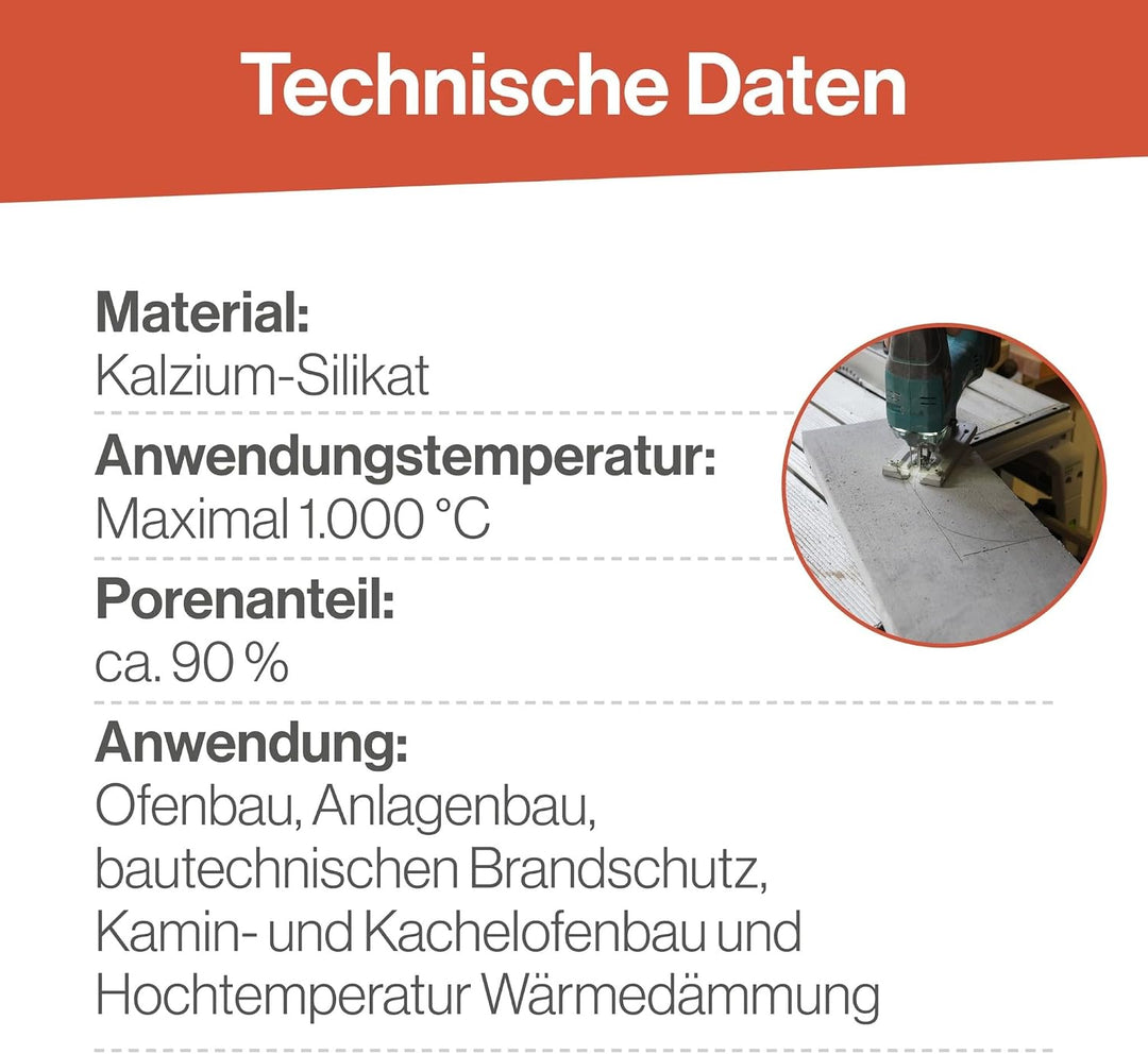 Hitzeschutzplatte I 1 Stück I 500x300x60mm I Hochwertige Kalziumsilikat-Platten zur Dämmung von Ofen