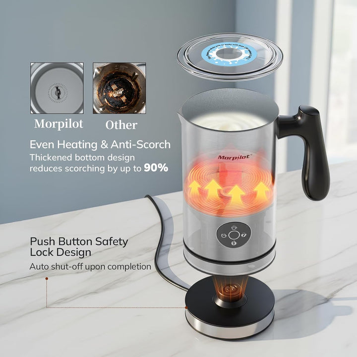 Morpilot Milchaufschäumer Elektrisch 4 in 1, 300ml, Milchschäumer für Heisser und Kalter Milchschaum