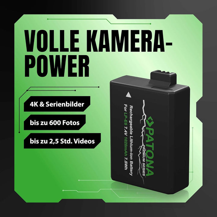 PATONA 2X Premium Akku Ersatz für Canon LP-E5 LPE5 Battery Pack 1020mAh | Ersatzakku für EOS Rebel X
