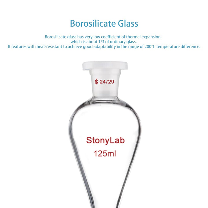 stonylab Scheidetrichter Glas, Borosilikatglas 125 ml Scheidetrichter Heavy Wall Conical Separatory