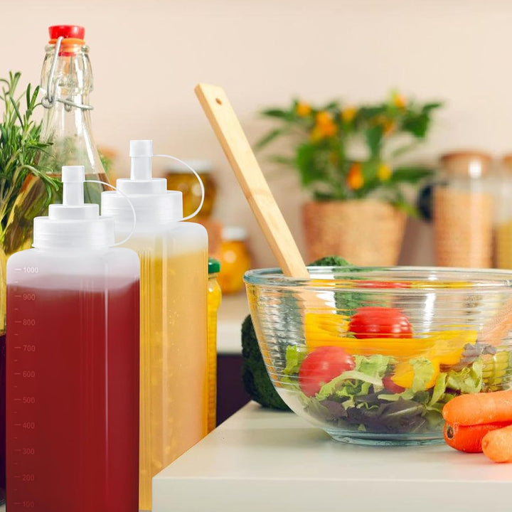 3 Stück Plastik Squeeze Flasche: 1000ML Breiter Mund Quetschflasche Mit Kappen, Transparent Kein Lec