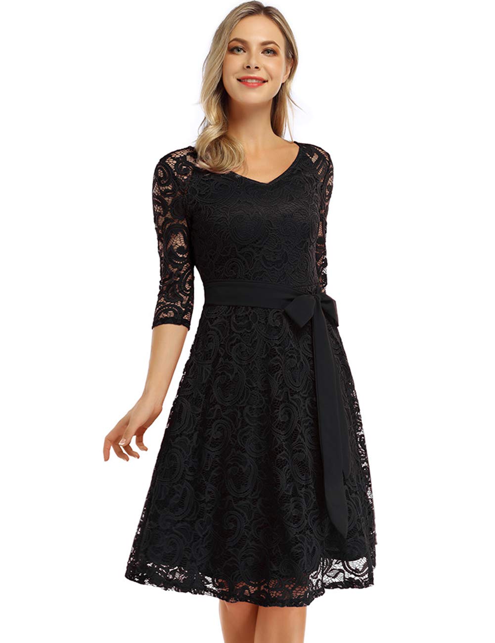 KOJOOIN Damen Vintage Brautjungfernkleider für Hochzeit Knielang Spitzenkleid Cocktailkleid Ballklei