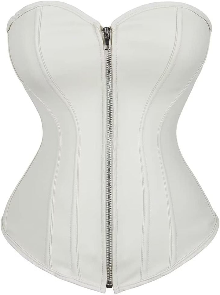 Josamogre Leder Korsett Top Damen Corsage Reissverschluss Sexy XL Beige, XL Beige