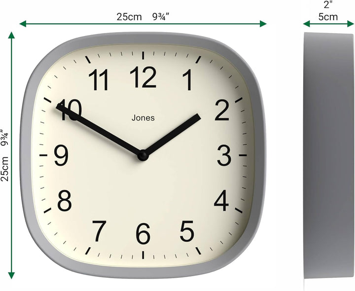 JONES CLOCKS Quadratische Retro-Wanduhr aus hochwertigem Acryl, Sprite&