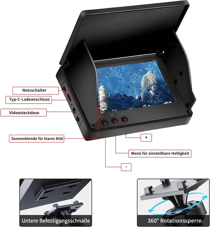 Unterwasserkamera Angeln Fishfinder, Fish Finder Kamera mit 4.3 Zoll IPS Display und 30m Kabel, Wass