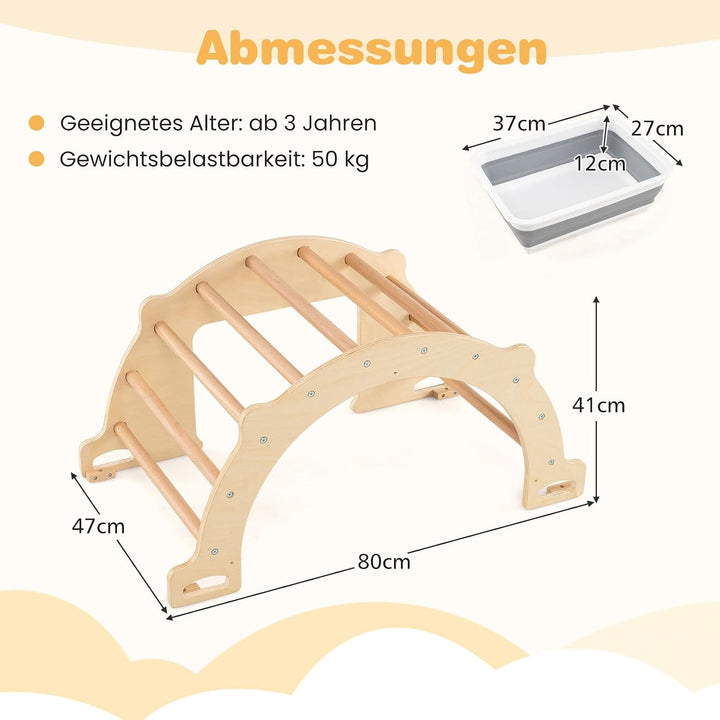 DREAMADE Montessori Kletterbogen, Bogenwippe mit abnehmbarem &amp; faltbarem Aufbewahrungsbehälter, Klet