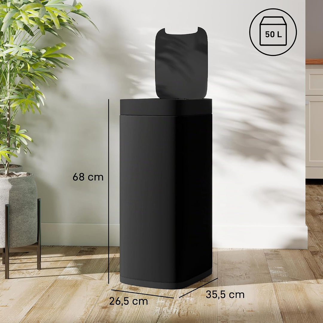 HOMCOM 50L Sensor-Mülleimer Berührungslos mit Bewegungssensor Schwarz, Schwarz