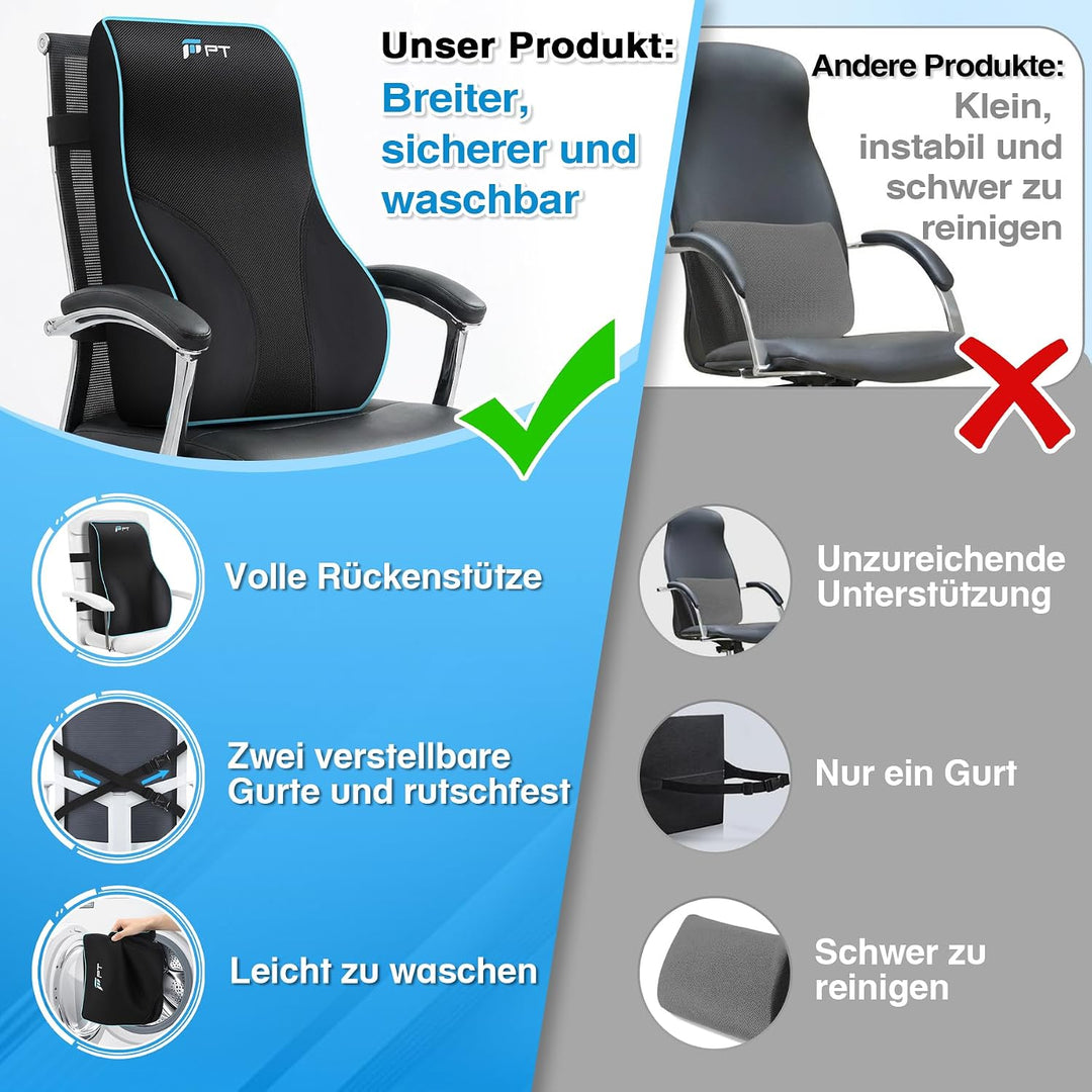 POOTACK Lendenkissen mit Memory-Schaum - Rückenkissen für Auto, Bürostuhl Blau Schwarz, Blau Schwarz