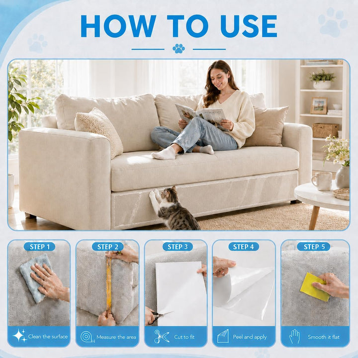 Katzen Kratzschutz Sofa Transparent(43cm x 5m), Kratzschutzfolie, Katzenschutz Selbstklebend Tape Ex
