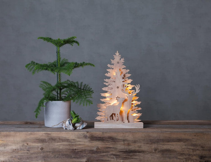 EGLO LED Weihnachtsdeko, Weihnachts-Silhouette Wald aus Holz mit Hirsch und REH, Winterlandschaft in