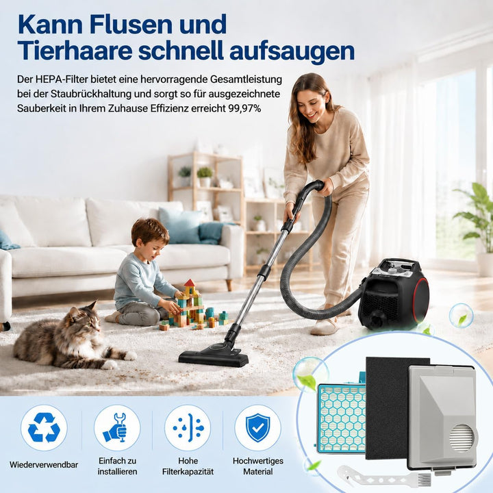 2 Stück Filterset für Miele Boost CX1 Allergy Active Staubsauger, Waschbarer Staubsauger Filter pass