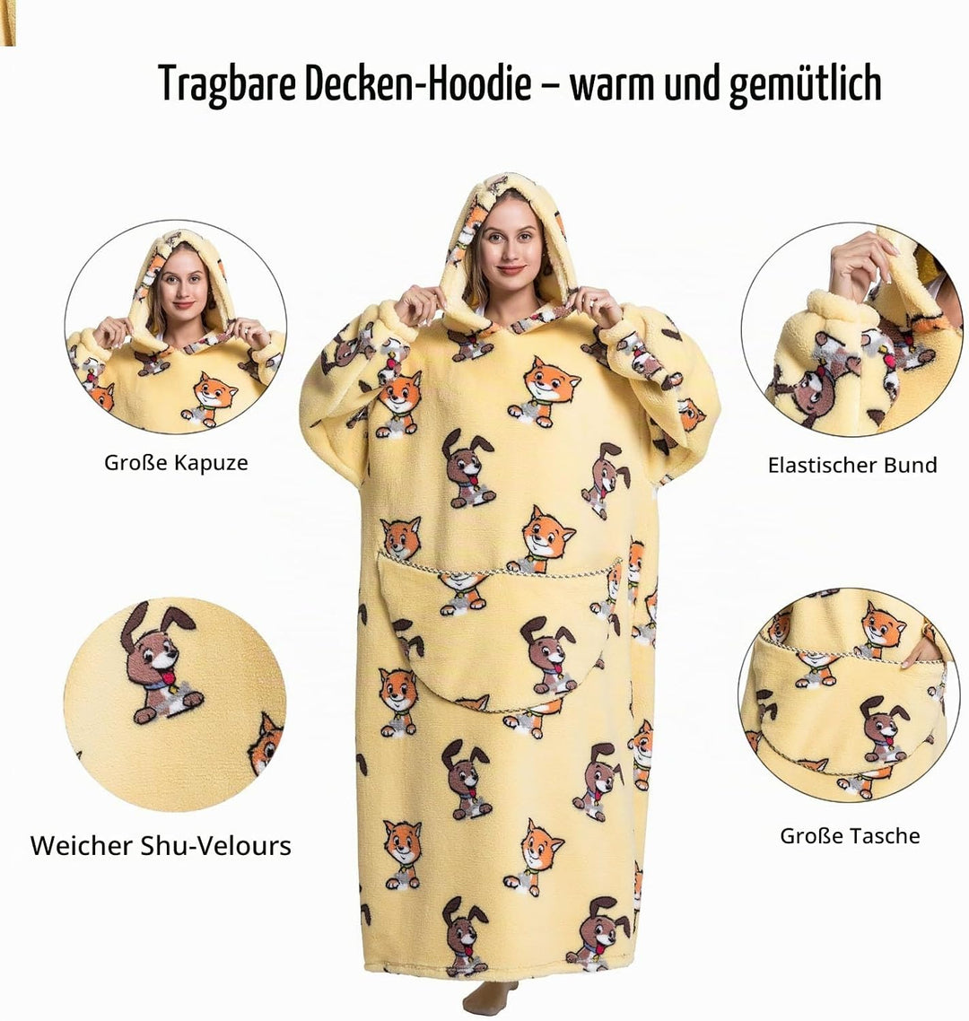 Verlängert Übergrosse Hoodie Decke,Decken Hoodie Damen mit Tasche und Kapuze,Superweiche und Warme K