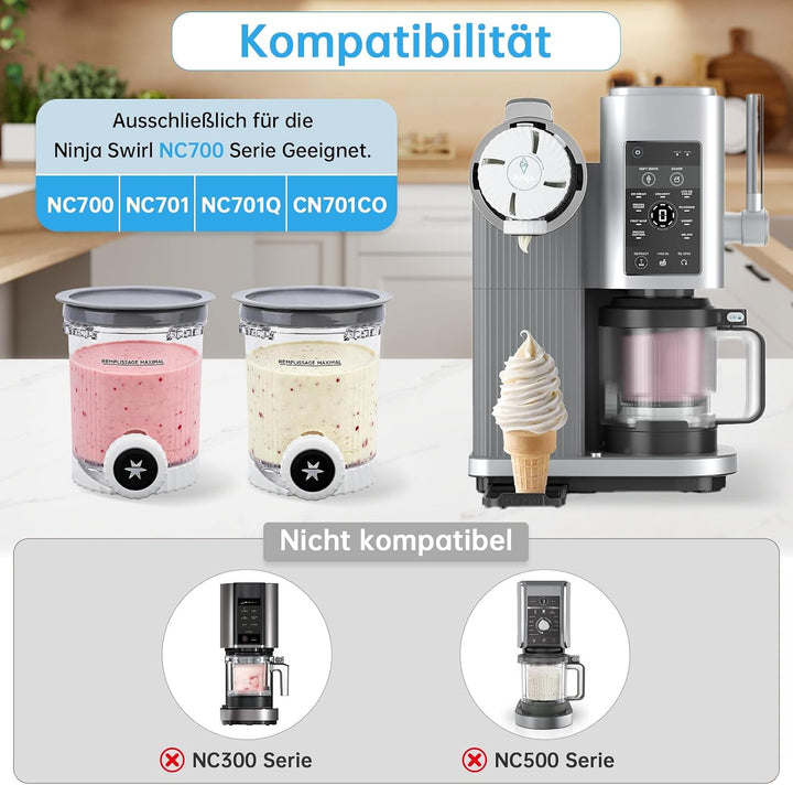Eisbecher Deckel für Ninja Swirl – 2 Pack Creami Tubs Kompatibel mit Ninja CREAMi Eismaschine NC701U
