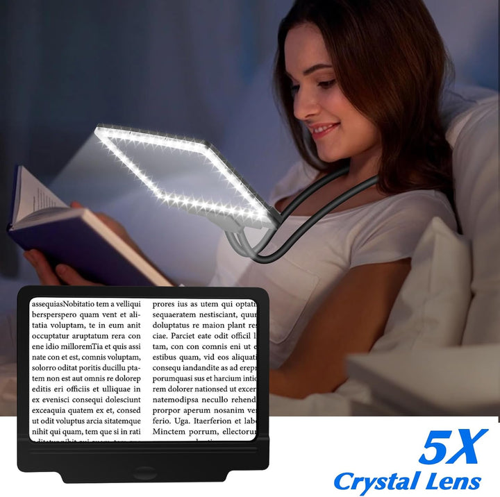 NZQXJXZ 5X Hands Free Lupe mit Licht hängenden Hals, 36 LED Flexible Schwanenhals Full Page Vergröss