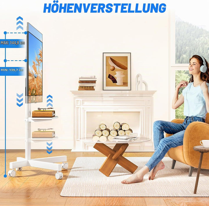 TV Ständer Rollbar Fernsehständer Bodenständer - Rfiver Fernseher ständer Rollwagen mit Rollen Weiss