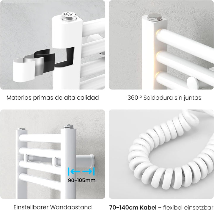 Heilmetz Handtuchheizkörper Elektrisch 1400 x 400 mm, Smart WiFi Thermostat Elektrischer Badheizkörp