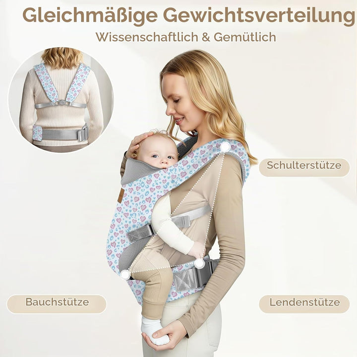 Babytrage Neugeborene ab Geburt,Ergonomische Gemütlich Leichtgewichtig Baby Carrier mit Nackenstütze