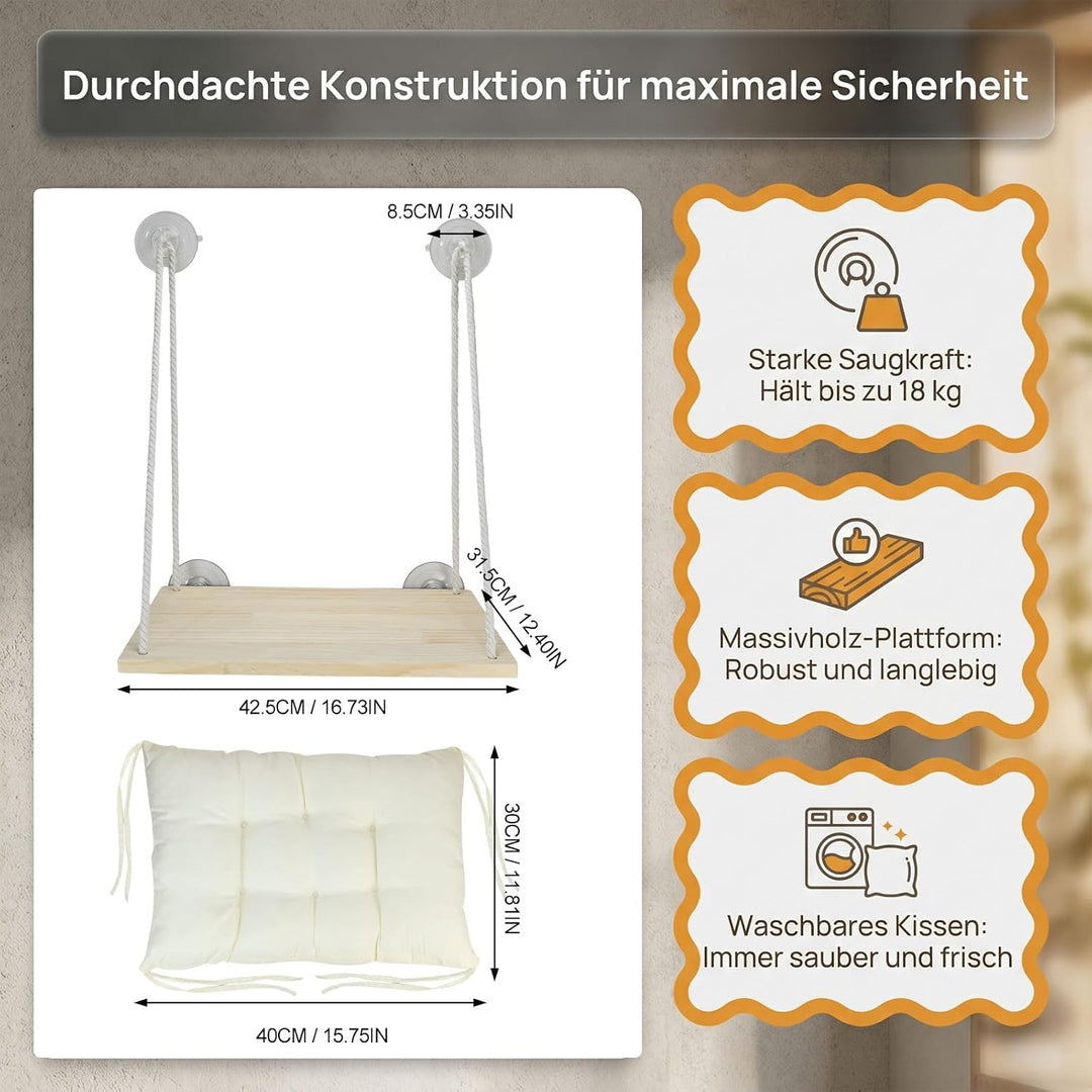Katzenhängematte Fenster aus - Höhenverstellbare Fensterliege für Katzen mit Weichem Kissen &amp; Starke