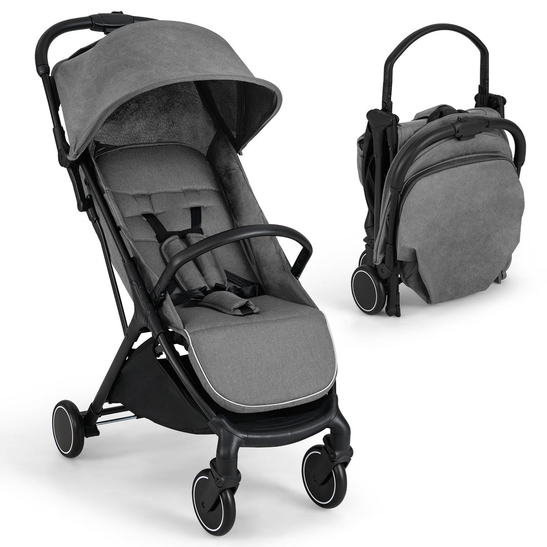 FANTASK Kinderwagen klappbar, Kinderbuggy mit verstellbarem Sonnendach, 5-Punkt-Sicherheitsgurt, Rei