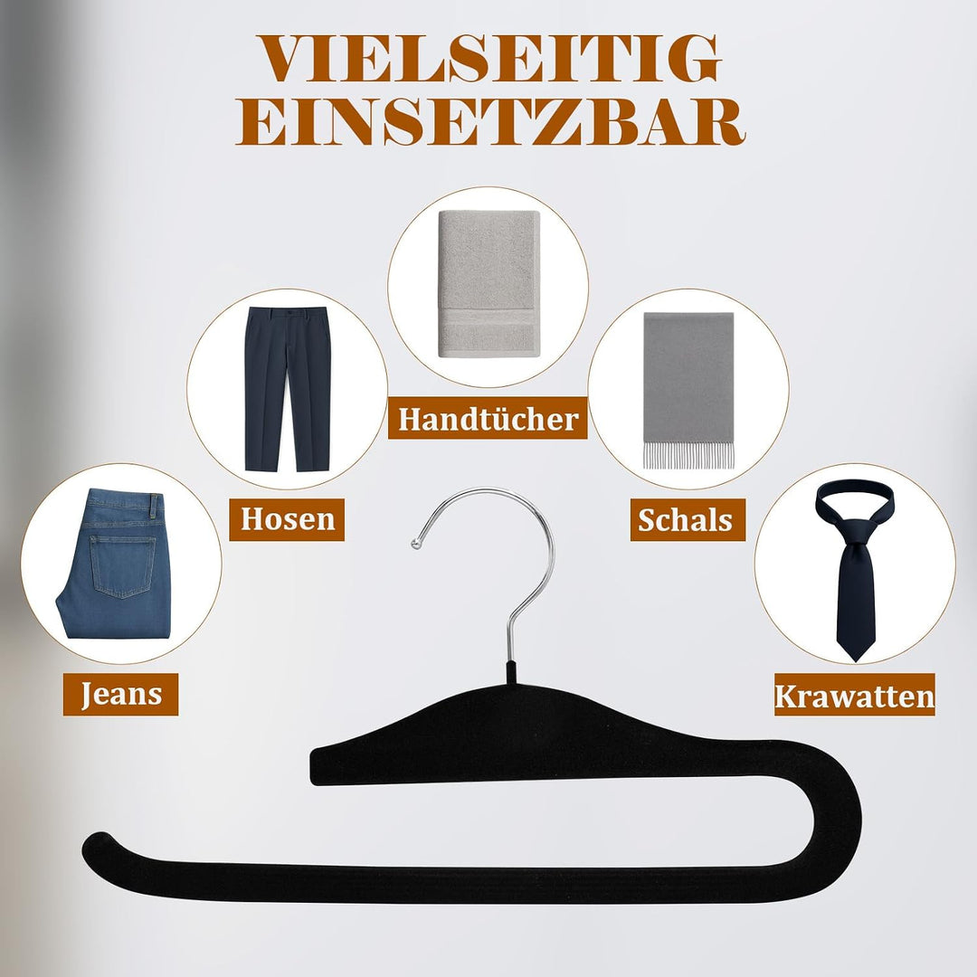 Kleiderbügel aus Samt, rutschfest, platzsparend, Samthosenbügel für Tank-Top, BH, Hemden, Schwarz, 1