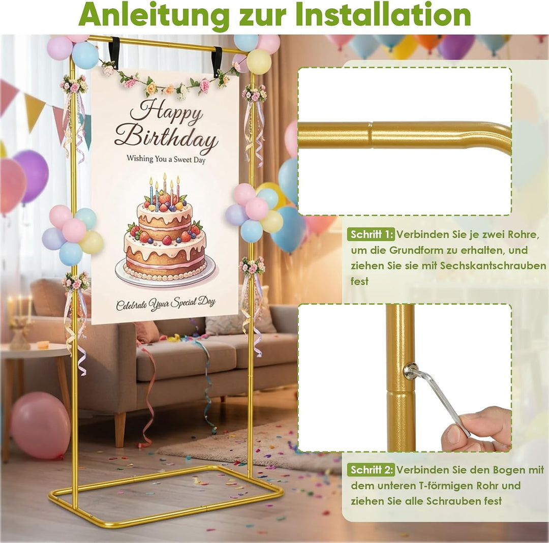 Hochzeitsschild Halter Gold Verstellbar 127-173cm, Hochzeits Willkommensschild Halter Metall Staffel