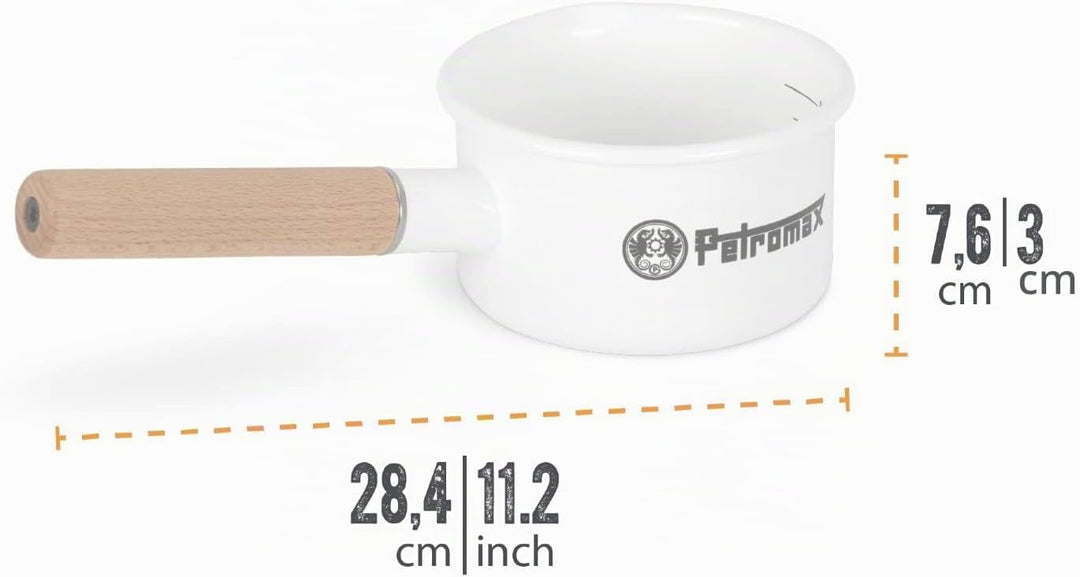 Petromax Emaille Stieltopf Weiss - 500 ml Kasserolle mit Holzgriff