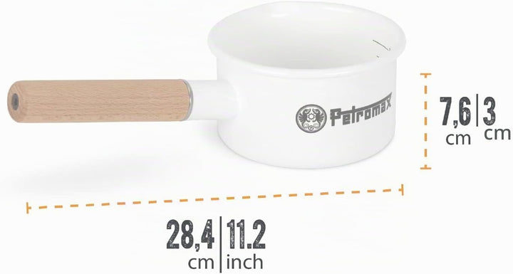 Petromax Emaille Stieltopf Weiss - 500 ml Kasserolle mit Holzgriff