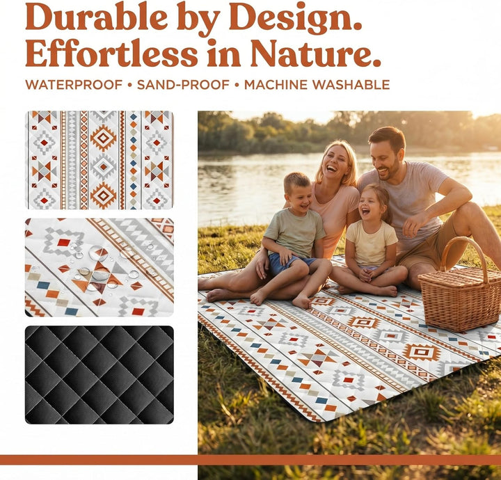 Picknickdecke Wasserdicht 200 x 200 cm, Boho Sandfeste Stranddecke Isoliert für 6-8 Personeni mit Tr