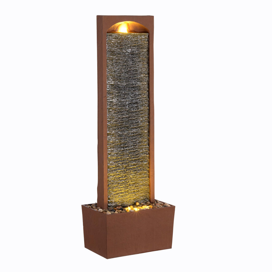 Teamson Home Moderner Outdoor Wasserfallbrunnen Rotstein mit LED Rot Gerade, Rot Gerade