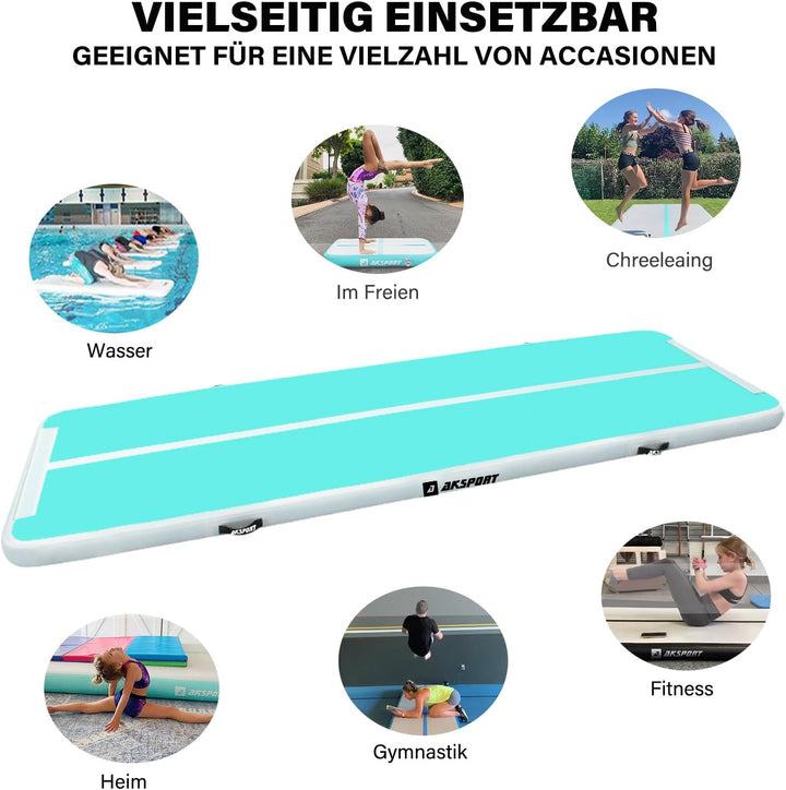AKSPORT Air Matte Track Tumbling Matte,3/4/5/6m Aufblasbar Gymnastikmatte Turnmatte Tumbling Matten