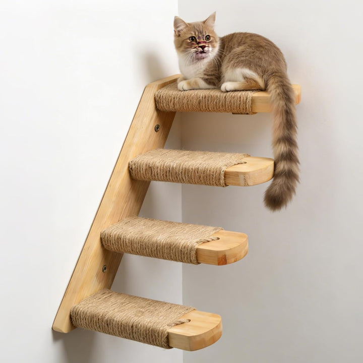 Katzentreppe Wand: 40×20 cm Katzentreppe für Katzen mit Juteseil &amp; Spielangel bis 15kg Traglast, Wan