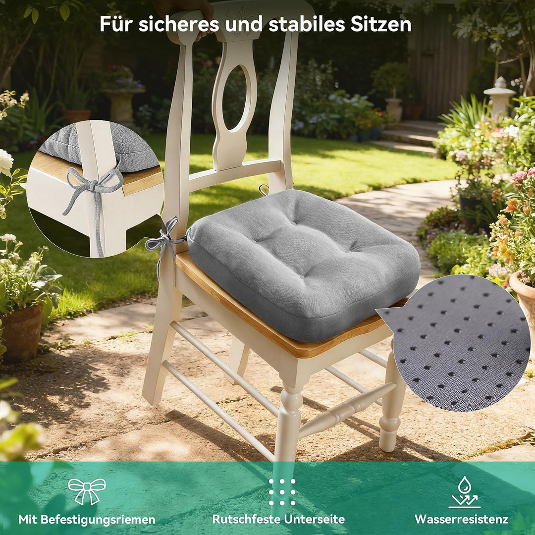 Codi Stuhlkissen 40 x 40 cm, 2er-Set, 8 cm dick, Sitzkissen Outdoor, Grau Grau 2er Pack, Grau 2er Pa