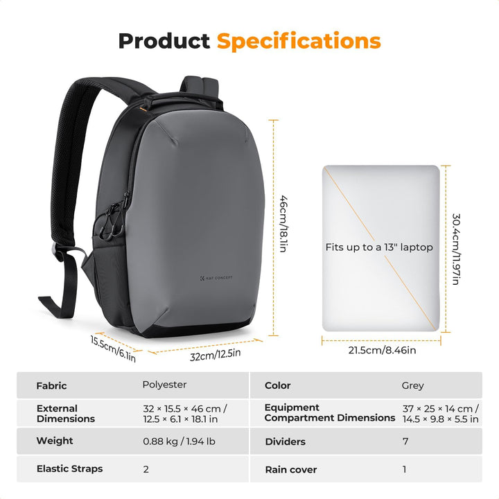 K&amp;F CONCEPT Kamerarucksack, 16L grosser Fotorucksack Grau M, Grau M