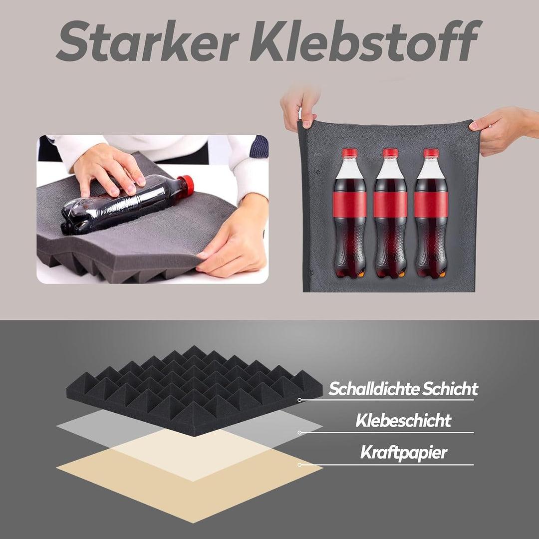 Akustikschaumstoff Selbstklebend,Schalldämmung Akustikpaneele 12 Stück,Hoher Dichte Schaumstoffplatt