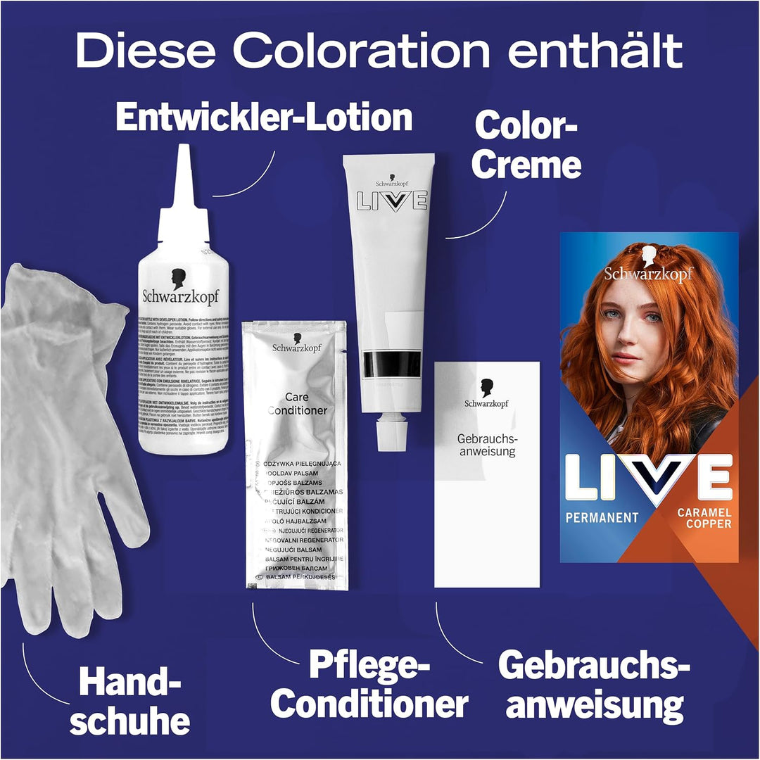 Schwarzkopf LIVE Intense Colour Haarfarbe 077 Caramel Copper (142 ml), dauerhafte Coloration mit far